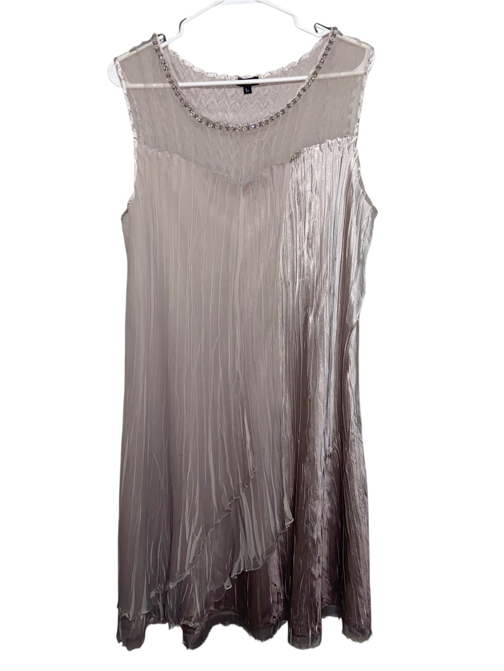 Komarov Dress Large Fairy Romantic USA Lace Sheer Charmeuse Beaded Beige Ombre
